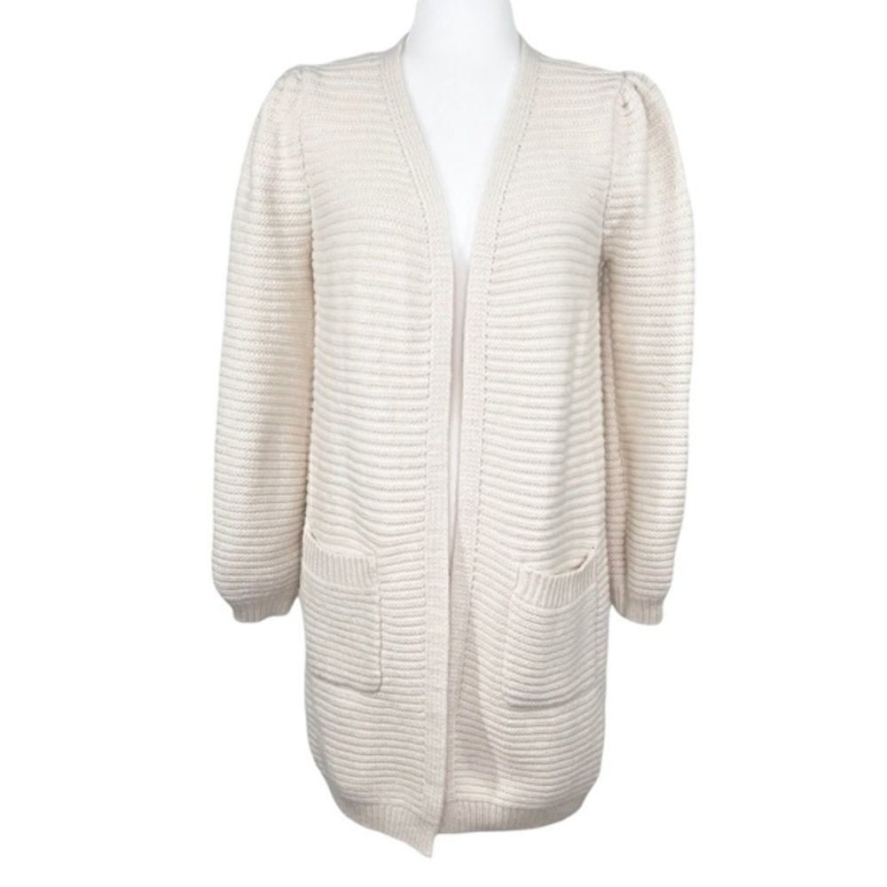 Chunky Knit Long Cardigan Cream Small Medium